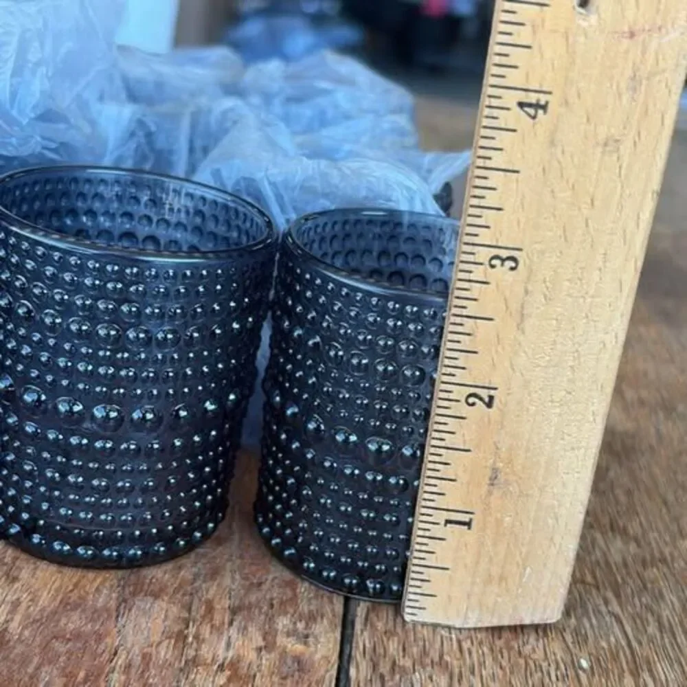 Set of 12 Smoke Grey Hobnail Glass Votive Holders